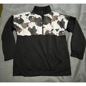 Women's size large cow‎ print half zip Long Sleeve sweatshirt